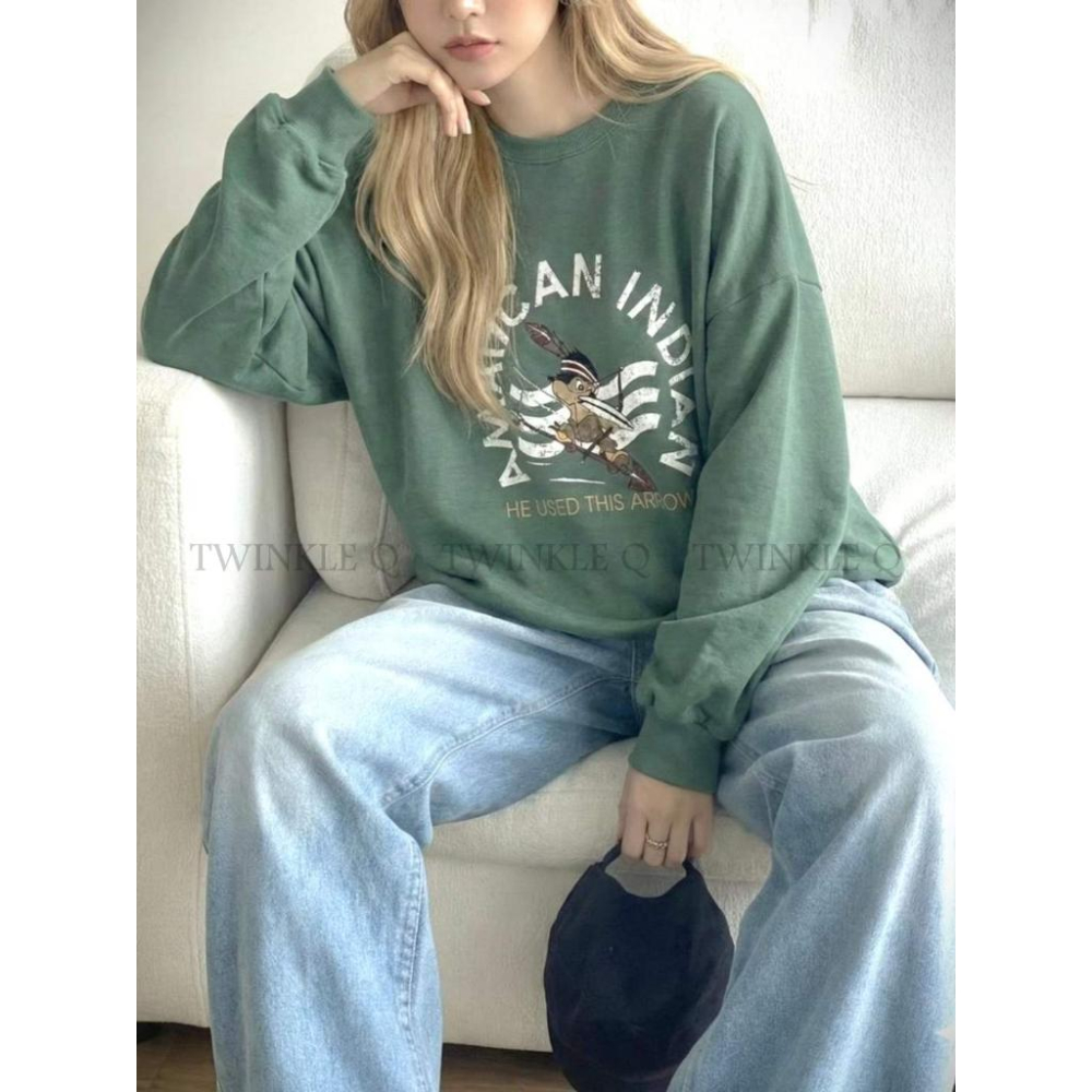 🎀TwinkleQ韓國代購BUY好物-預購✈️正韓🇰🇷 大學t 印第安 圖案印花 寬鬆版型衛衣 長袖上衣 長t 大學踢-細節圖3