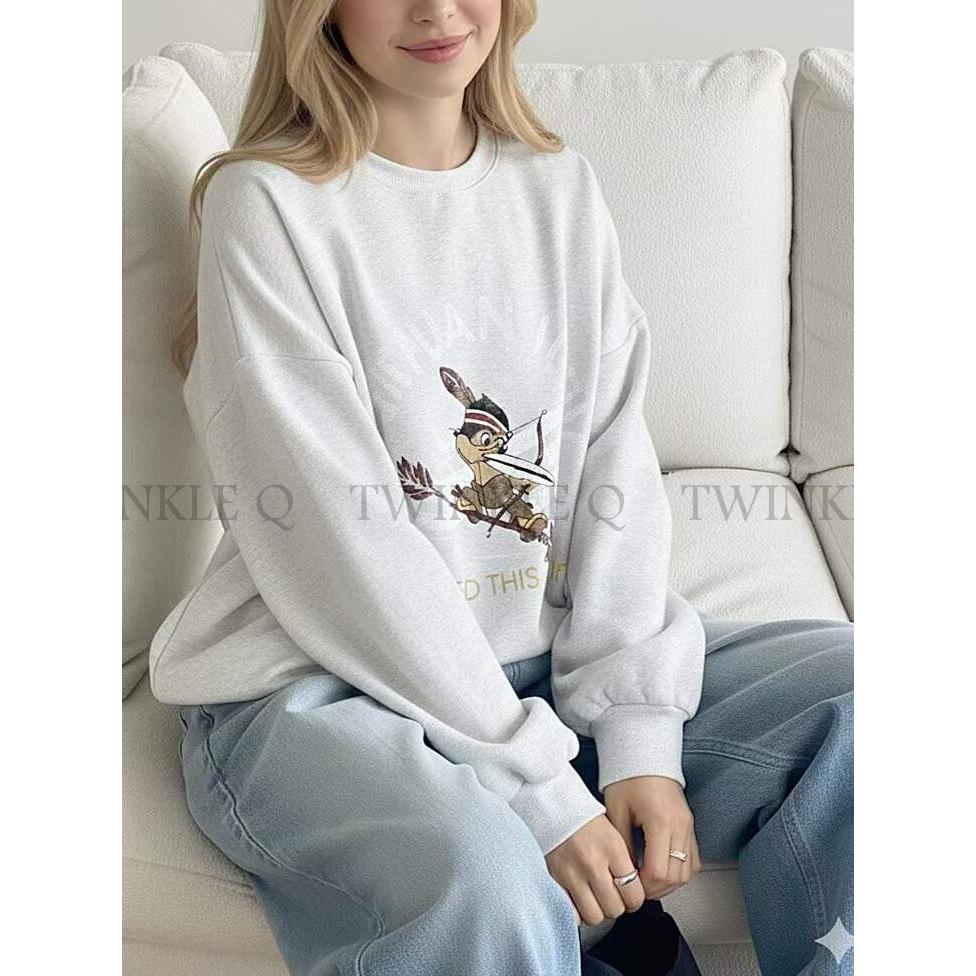 🎀TwinkleQ韓國代購BUY好物-預購✈️正韓🇰🇷 大學t 印第安 圖案印花 寬鬆版型衛衣 長袖上衣 長t 大學踢-細節圖7