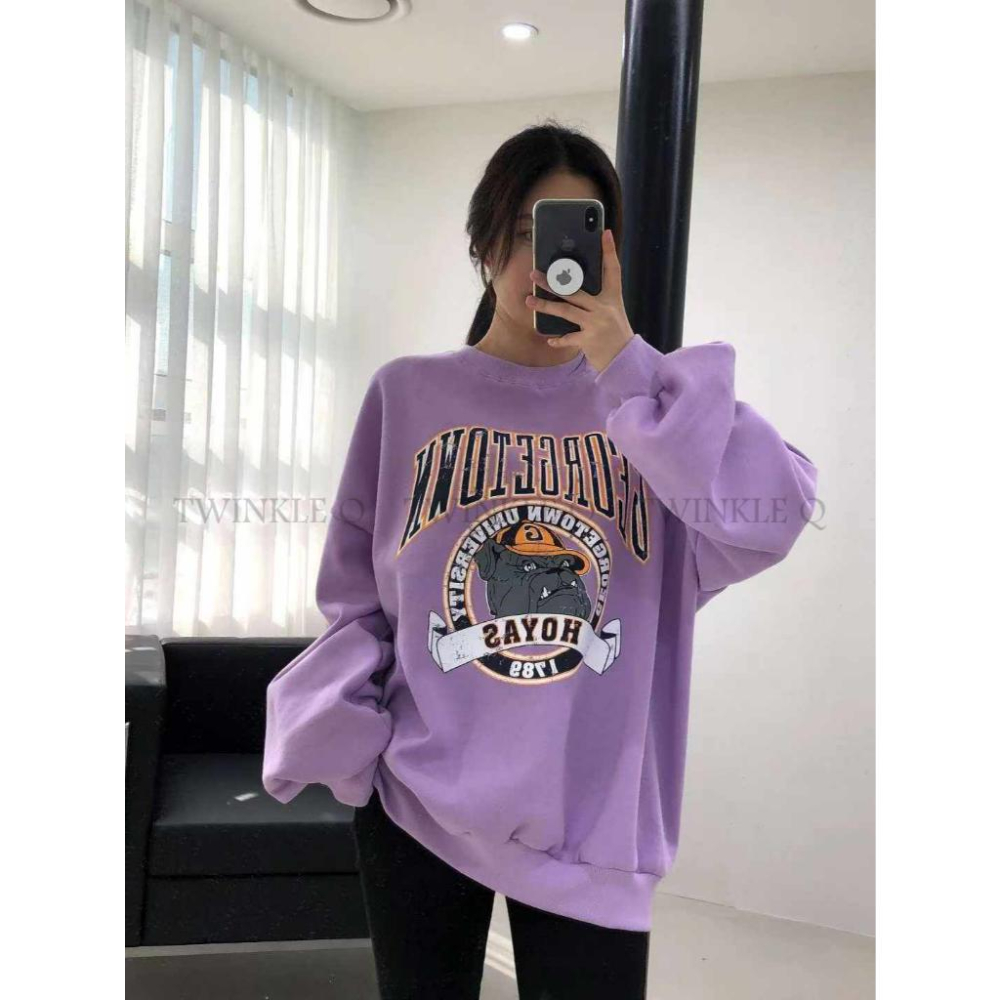 🎀TwinkleQ韓國代購BUY好物-預購✈️正韓🇰🇷 大學t 狗狗 字母印花 寬鬆版型 休閒上衣 長t 大學踢-細節圖2