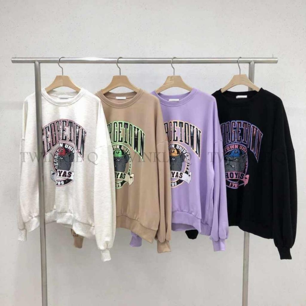 🎀TwinkleQ韓國代購BUY好物-預購✈️正韓🇰🇷 大學t 狗狗 字母印花 寬鬆版型 休閒上衣 長t 大學踢-細節圖9