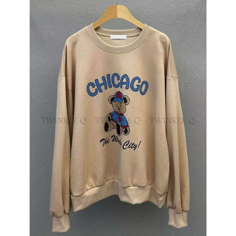 🎀TwinkleQ韓國代購BUY好物-預購✈️正韓🇰🇷 大學t 小熊 字母印花 刷毛 寬鬆版型 卡通圖案 長t 大學踢-細節圖5