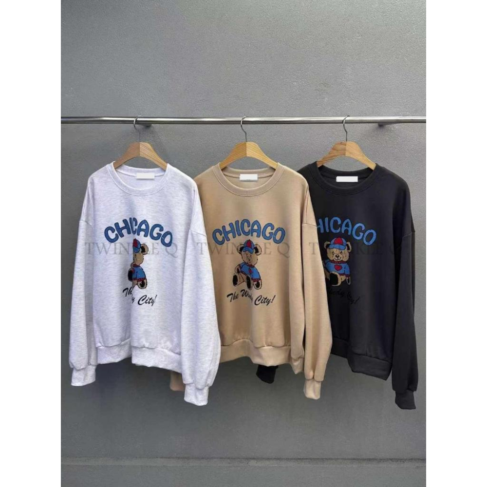 🎀TwinkleQ韓國代購BUY好物-預購✈️正韓🇰🇷 大學t 小熊 字母印花 刷毛 寬鬆版型 卡通圖案 長t 大學踢-細節圖6