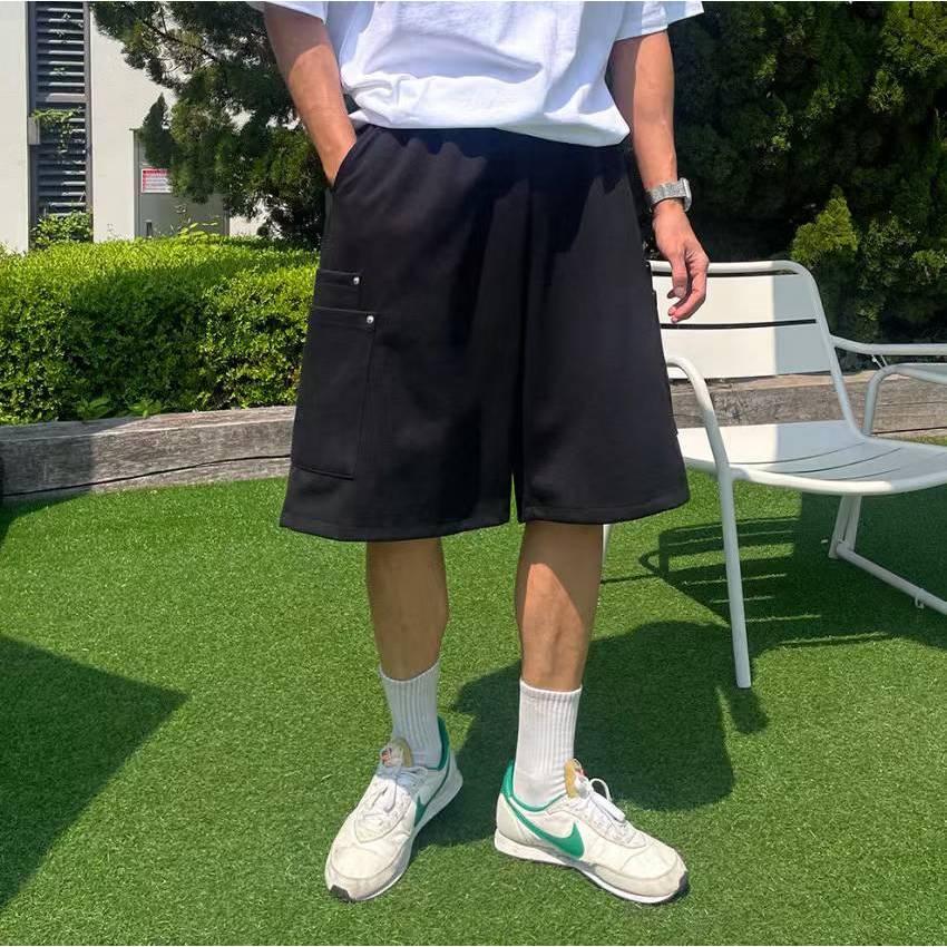 🎀TwinkleQ韓國代購-預購✈️東大門🔥南大門正韓 休閒短褲 男女中性 雙口袋 鉚釘 百慕達短褲 鬆緊 寬鬆 短褲-細節圖6