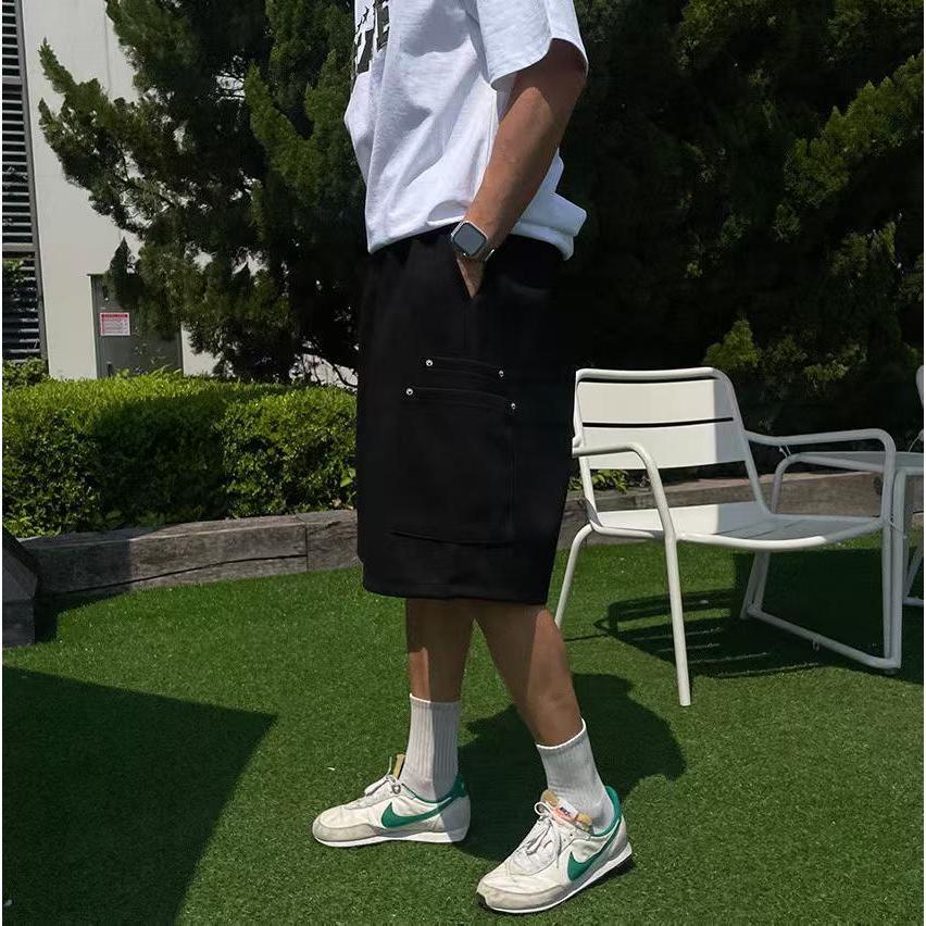 🎀TwinkleQ韓國代購-預購✈️東大門🔥南大門正韓 休閒短褲 男女中性 雙口袋 鉚釘 百慕達短褲 鬆緊 寬鬆 短褲-細節圖7