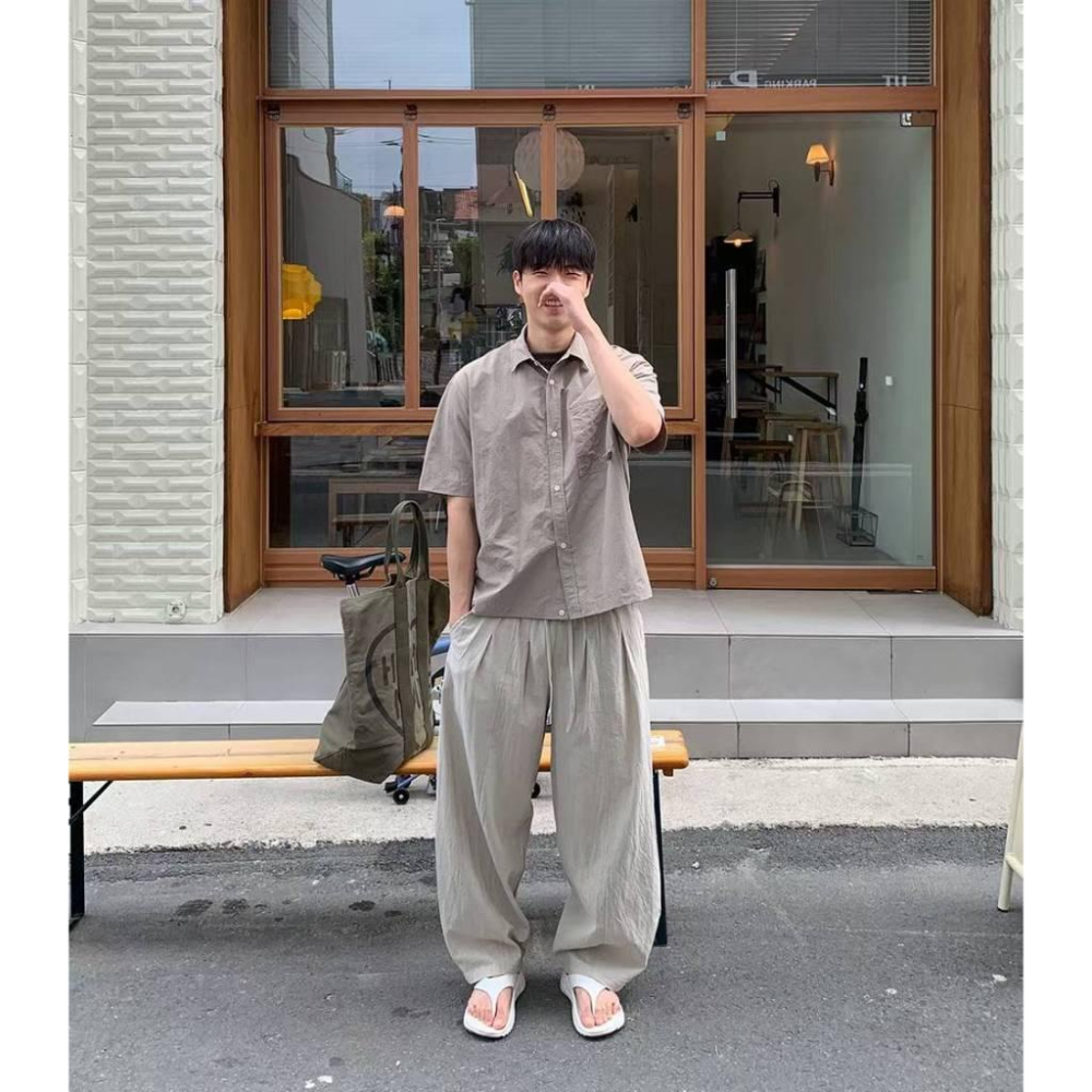 🎀TwinkleQ韓國代購-預購✈️東大門🔥南大門正韓 休閒長褲  男女中性 亞麻 雙褶 鬆緊 舒適 寬鬆長褲 長褲-細節圖4