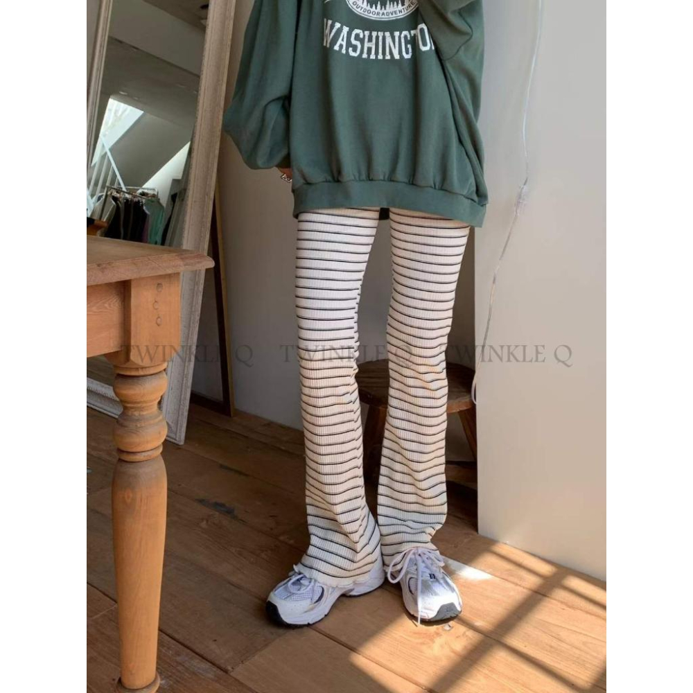 🎀TwinkleQ韓國代購-預購✈️東大門🔥南大門正韓 休閒長褲  條紋 喇叭褲 條紋褲 運動 長褲-細節圖2