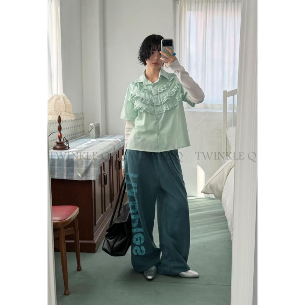 🎀TwinkleQ韓國代購-預購✈️東大門🔥南大門正韓 休閒長褲 男女中性 字母印花 鬆緊 拉繩 寬鬆長褲 運動 長褲-細節圖3