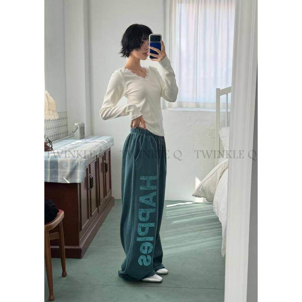 🎀TwinkleQ韓國代購-預購✈️東大門🔥南大門正韓 休閒長褲 男女中性 字母印花 鬆緊 拉繩 寬鬆長褲 運動 長褲-細節圖4