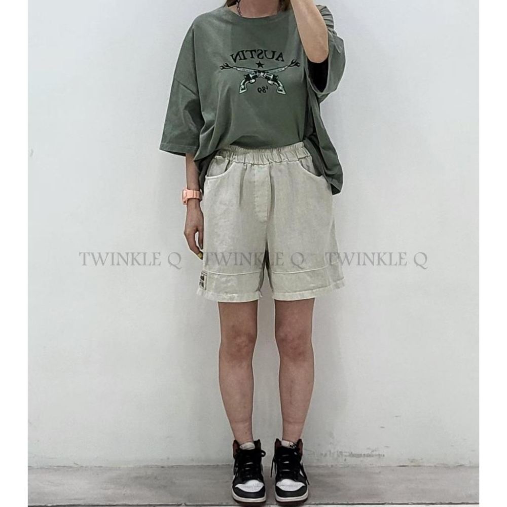 🎀TwinkleQ韓國代購-預購✈️東大門🔥南大門正韓 休閒短褲 字母刺繡 貼布 鬆緊 運動 短褲-細節圖7