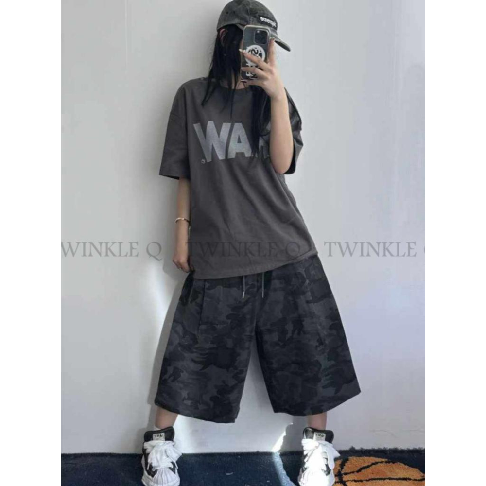 🎀TwinkleQ韓國代購-預購✈️東大門🔥南大門正韓 休閒短褲 男女中性 迷彩 鬆緊 口袋 寬鬆 短褲-細節圖5