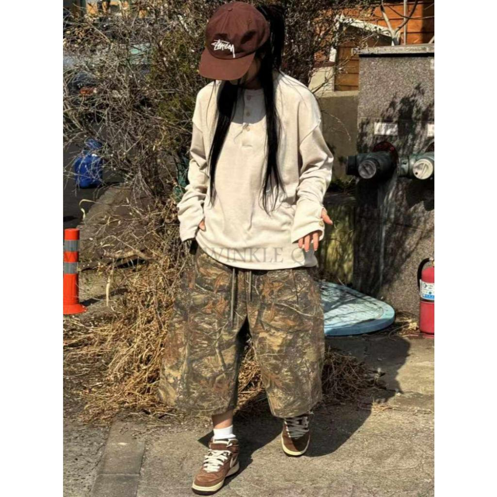 🎀TwinkleQ韓國代購-預購✈️東大門🔥南大門正韓 休閒短褲 男女中性 樹葉 圖案 鬆緊 寬鬆 運動 短褲-細節圖2