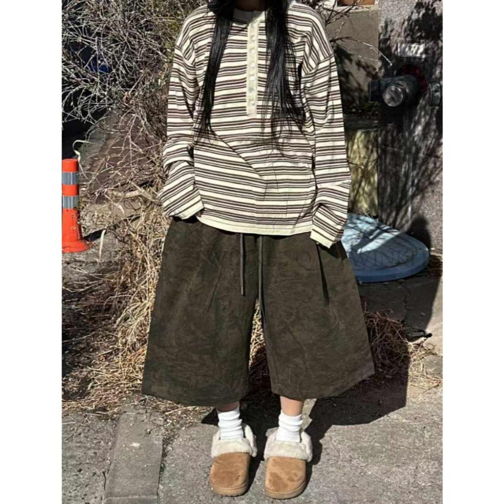 🎀TwinkleQ韓國代購-預購✈️東大門🔥南大門正韓 休閒短褲 男女中性 樹葉 圖案 鬆緊 寬鬆 運動 短褲-細節圖5
