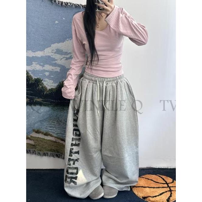 🎀TwinkleQ韓國代購-預購✈️東大門🔥南大門正韓 休閒長褲 正反印花 氣球褲 寬鬆 拉繩 運動 長褲-細節圖4