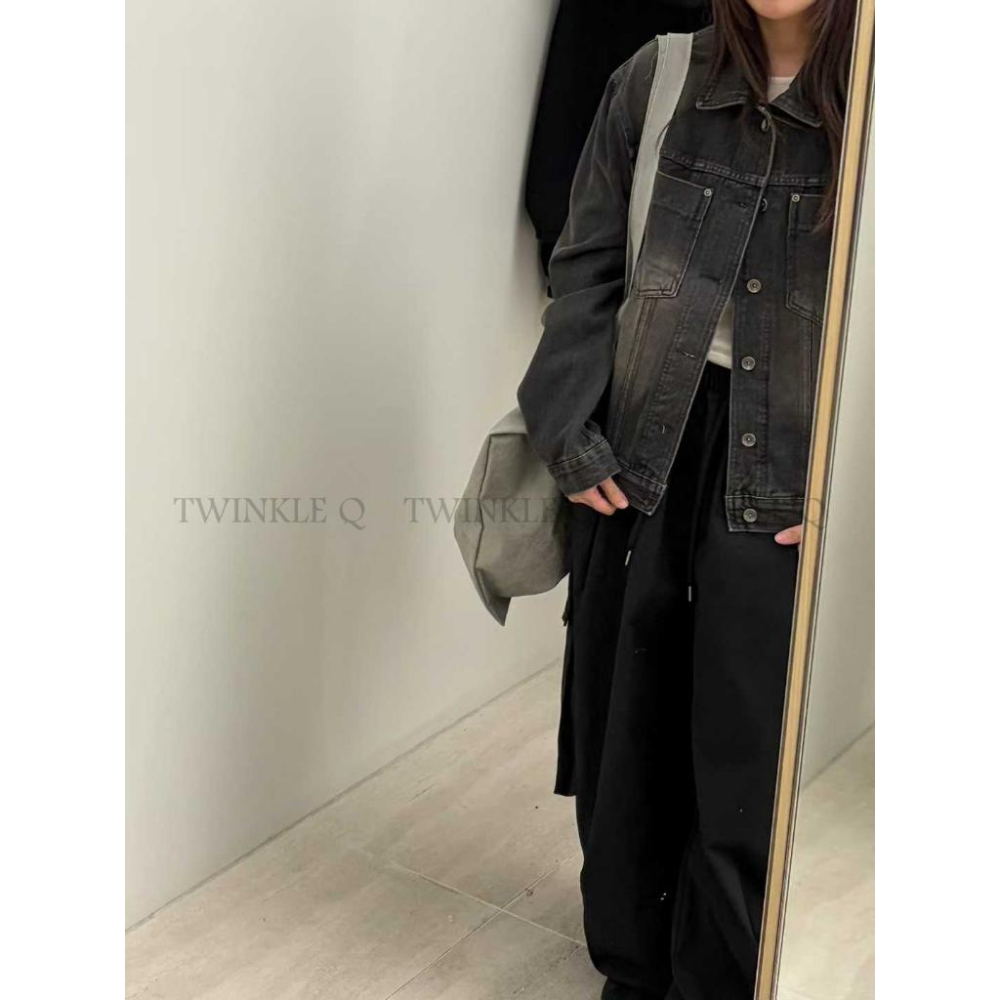 🎀TwinkleQ韓國代購-預購✈️東大門🔥南大門正韓 牛仔外套 男女中性 刷白 復古 短版 口袋 百搭 外套-細節圖3