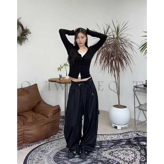 🎀TwinkleQ韓國代購-預購✈️東大門🔥南大門正韓 休閒長褲 男女中性 條紋 寬鬆 闊腿 西裝褲 皺褶 拉繩 長褲-細節圖5