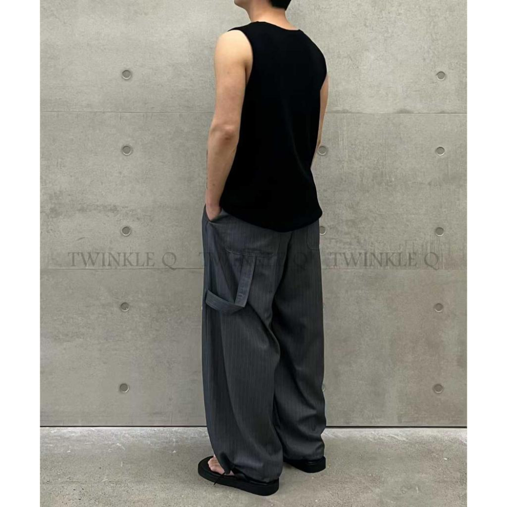 🎀TwinkleQ韓國代購-預購✈️東大門🔥南大門正韓 休閒長褲 男女中性 條紋 寬鬆 闊腿 西裝褲 皺褶 拉繩 長褲-細節圖7