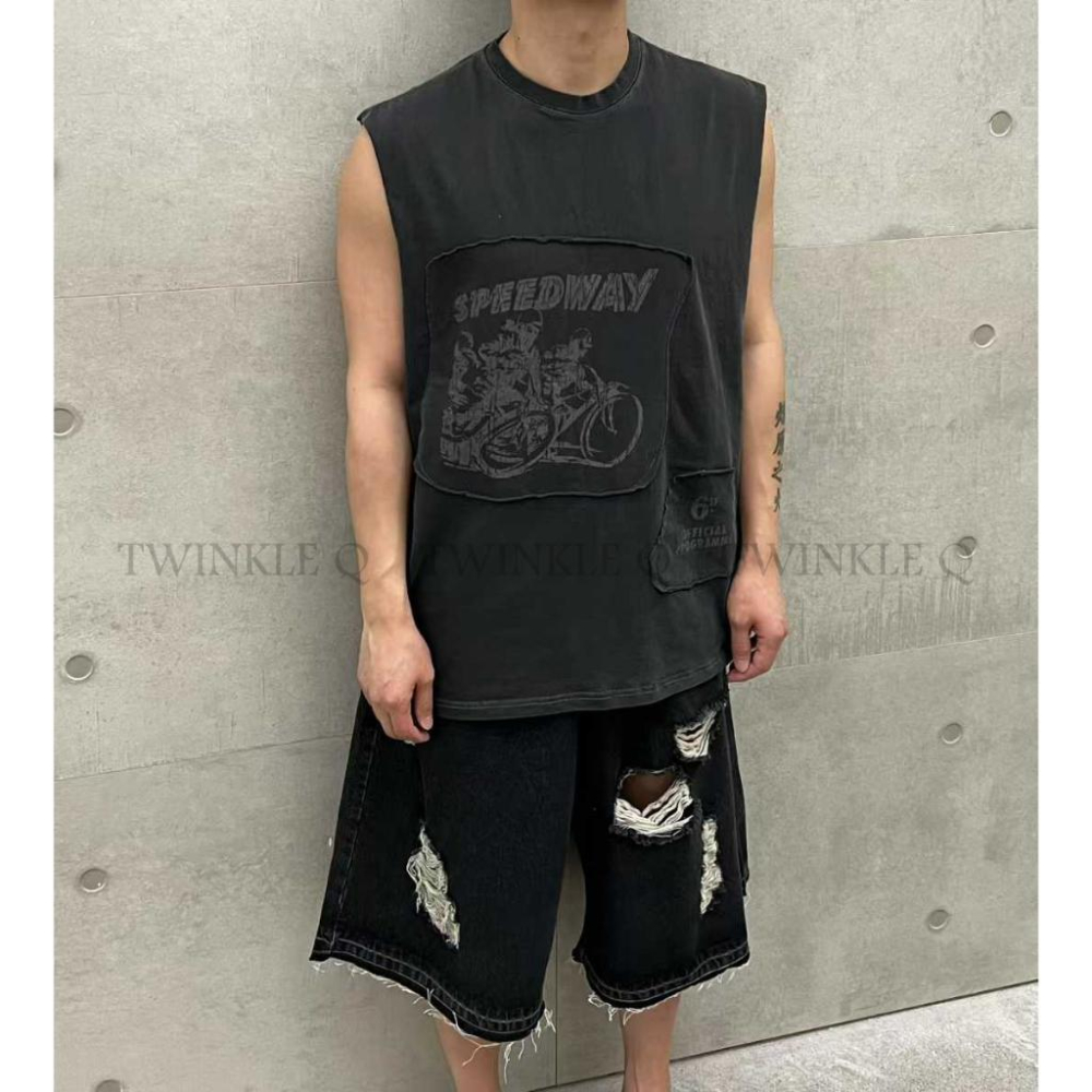 🎀TwinkleQ韓國代購-預購✈️東大門🔥南大門正韓 無袖背心 圖案印花 口袋 水洗t 貼布 無袖上衣 背心-細節圖4
