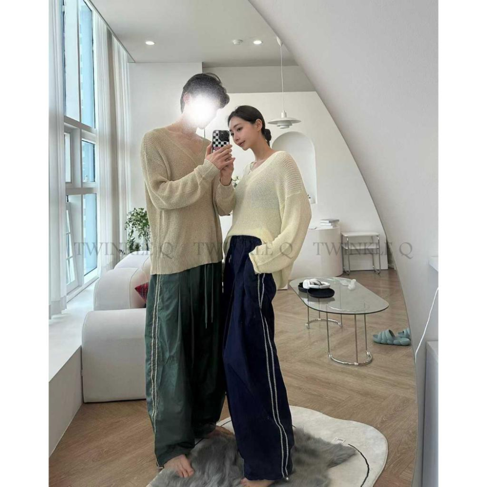 🎀TwinkleQ韓國代購-預購✈️東大門🔥南大門正韓 休閒長褲 男女中性尼龍 菱格 線條 皺褶 拉繩 寬鬆 運動 長褲-細節圖8
