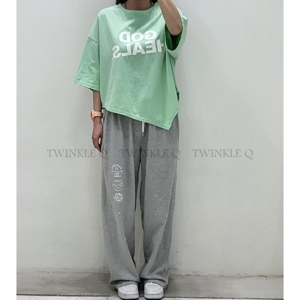 🎀TwinkleQ韓國代購-預購✈️東大門🔥南大門正韓 休閒長褲 字母印花 鬆緊 寬鬆 潑墨 隨性慵懶感 運動 長褲-細節圖2