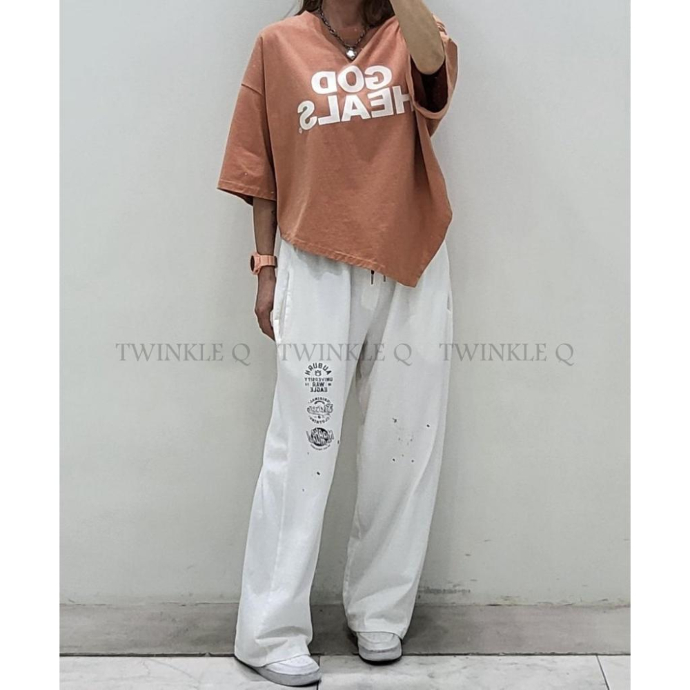 🎀TwinkleQ韓國代購-預購✈️東大門🔥南大門正韓 休閒長褲 字母印花 鬆緊 寬鬆 潑墨 隨性慵懶感 運動 長褲-細節圖5