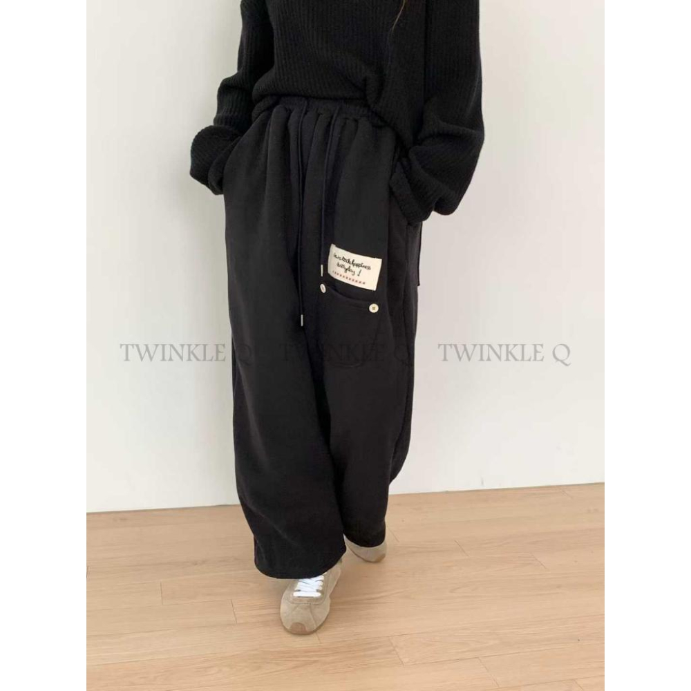🎀TwinkleQ韓國代購-預購✈️東大門🔥南大門正韓 休閒長褲 刷毛 口袋 貼布 鬆緊 寬鬆 居家 運動 長褲-細節圖4