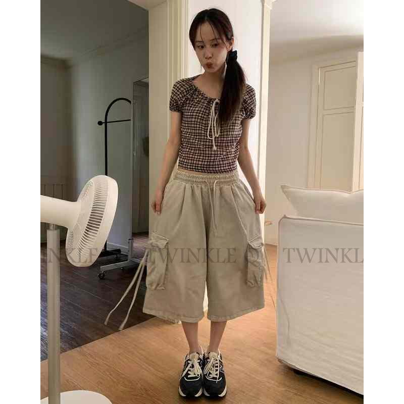 🎀Twinkle Q韓國代購-預購✈️東大門🔥南大門正韓 休閒短褲 素色 百搭 水洗 復古 寬鬆 工裝短褲 短褲 中性-細節圖2