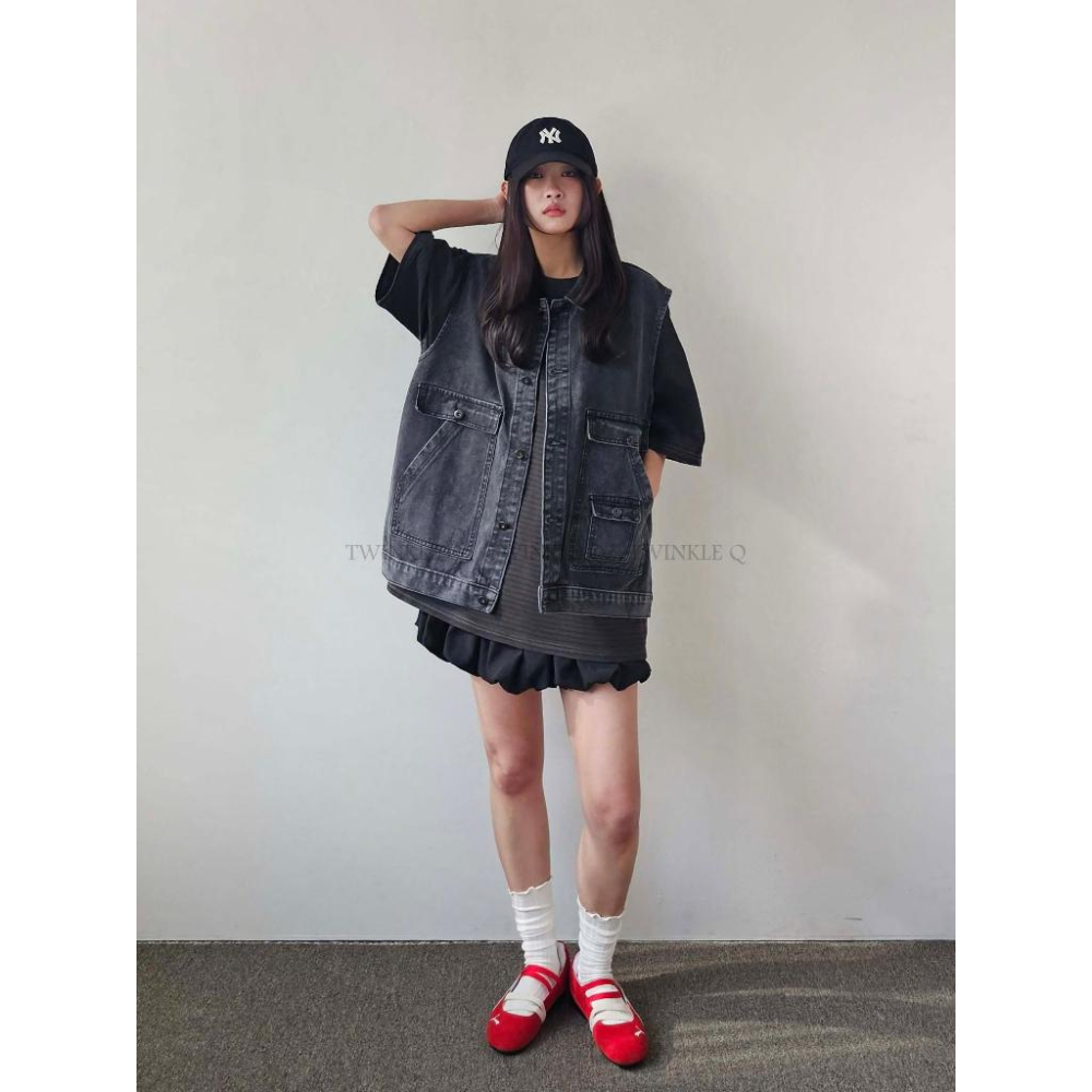 🎀TwinkleQ韓國代購-預購✈️東大門🔥南大門正韓 牛仔背心 男女中性 雙口袋 背心 牛仔背心-細節圖2
