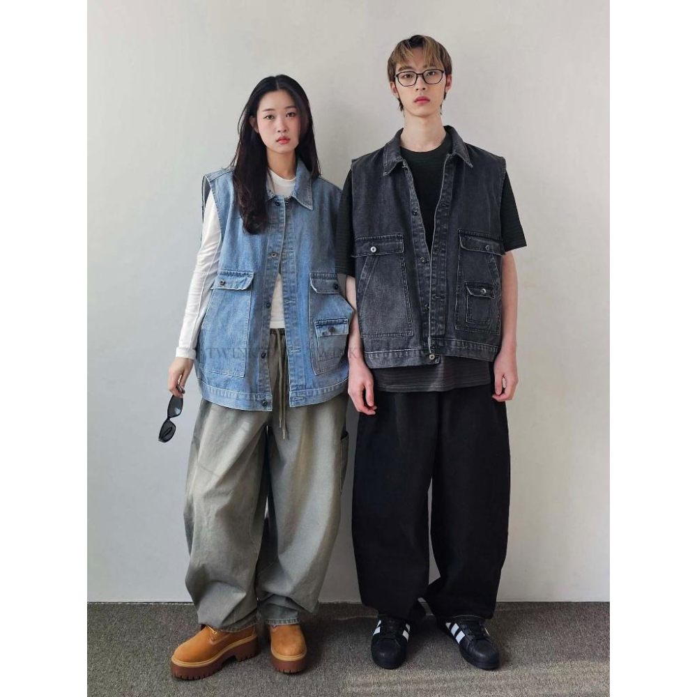 🎀TwinkleQ韓國代購-預購✈️東大門🔥南大門正韓 牛仔背心 男女中性 雙口袋 背心 牛仔背心-細節圖4
