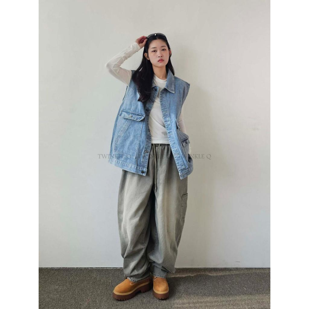 🎀TwinkleQ韓國代購-預購✈️東大門🔥南大門正韓 牛仔背心 男女中性 雙口袋 背心 牛仔背心-細節圖5