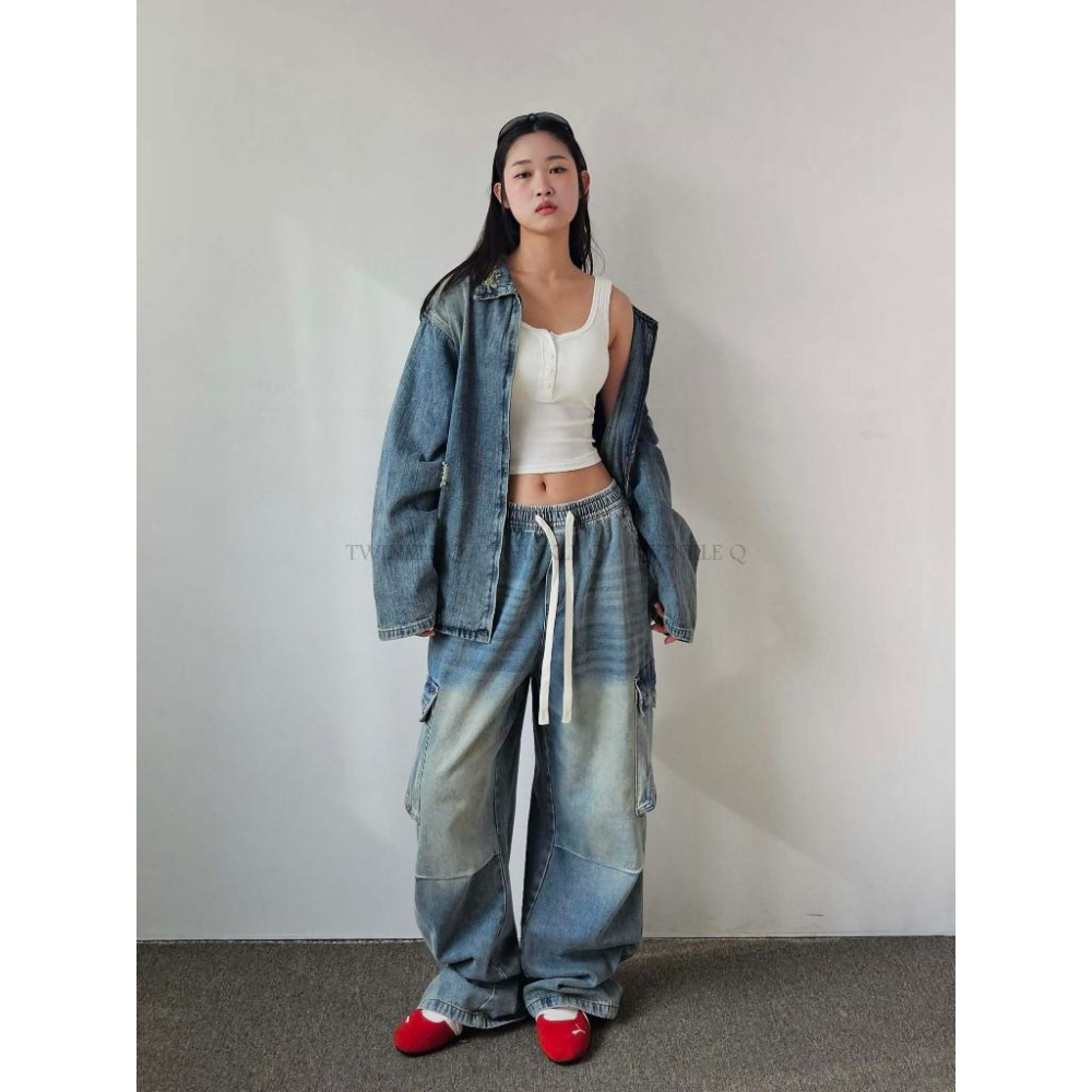 🎀TwinkleQ韓國代購-預購✈️東大門🔥南大門正韓 牛仔外套 男女中性 拉鍊 割破 刷白 外套-細節圖3