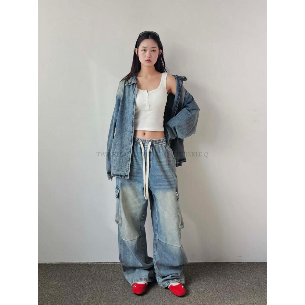 🎀TwinkleQ韓國代購-預購✈️東大門🔥南大門正韓 牛仔外套 男女中性 拉鍊 割破 刷白 外套-細節圖4