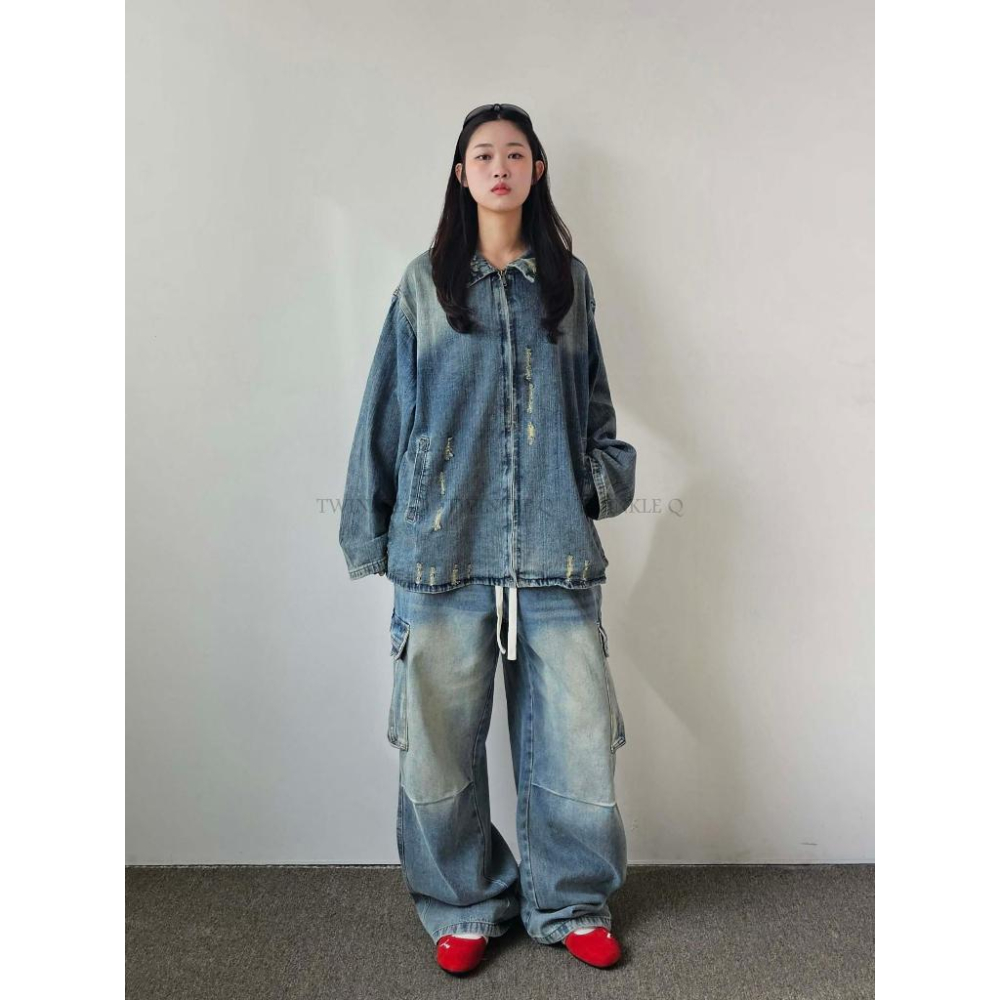 🎀TwinkleQ韓國代購-預購✈️東大門🔥南大門正韓 牛仔外套 男女中性 拉鍊 割破 刷白 外套-細節圖6