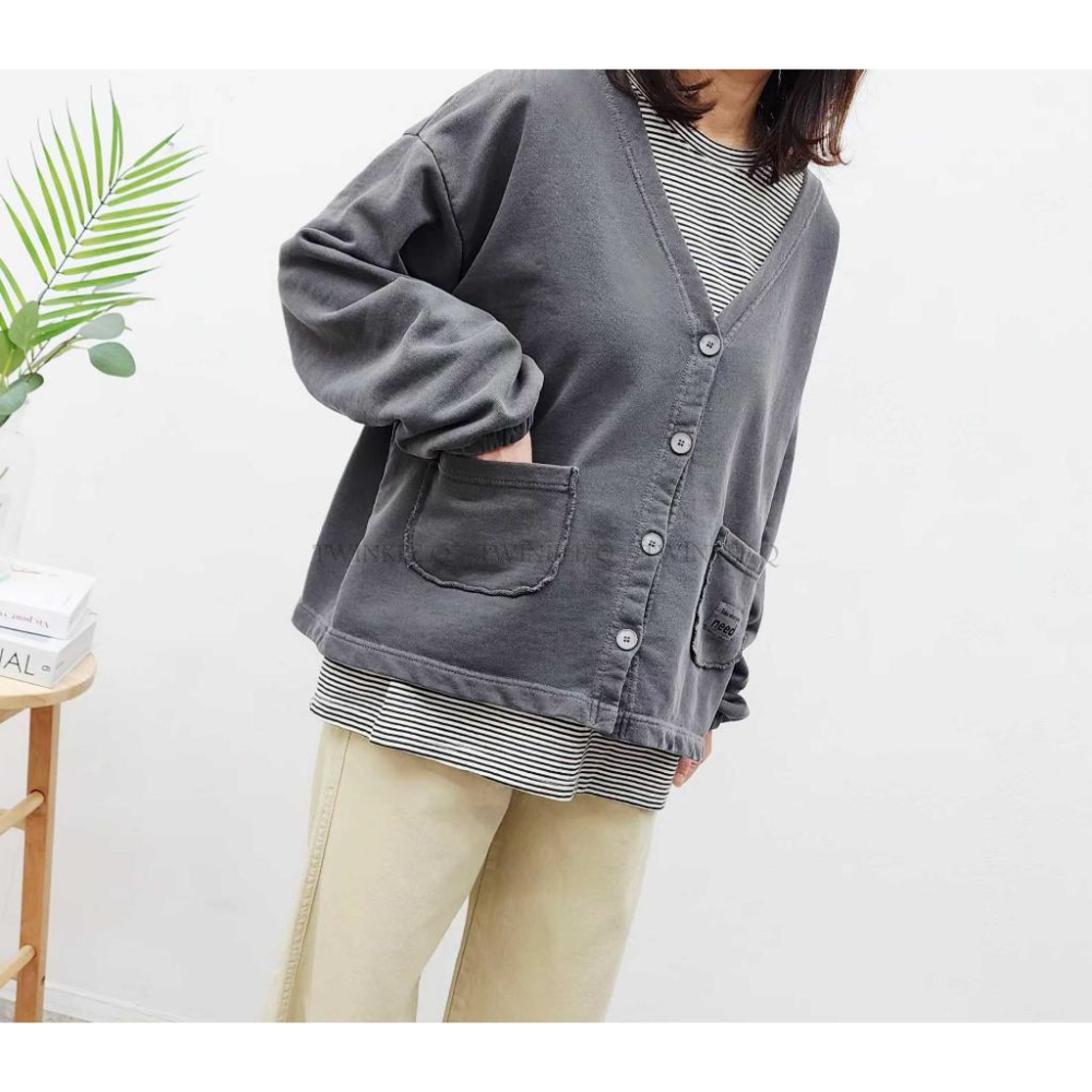 🎀TwinkleQ韓國代購-預購✈️東大門🔥南大門正韓 休閒外套 V領 口袋 貼布開衫 排扣 外套-細節圖5
