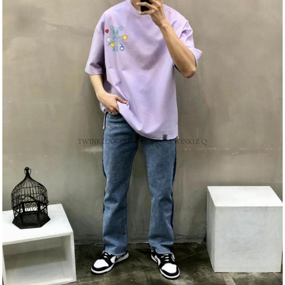 Twinkle Q韓國代購-預購✈️東大門🔥透視熊 微笑 花朵 潮T 短袖T恤 休閒上衣 男女 中性-細節圖2