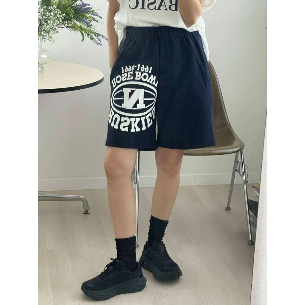 🎀Twinkle Q韓國代購(現貨＋預購)✈️東大門🔥南大門正韓 微笑 正反 圖案印花 百搭 休閒短褲 男女 中性-細節圖4