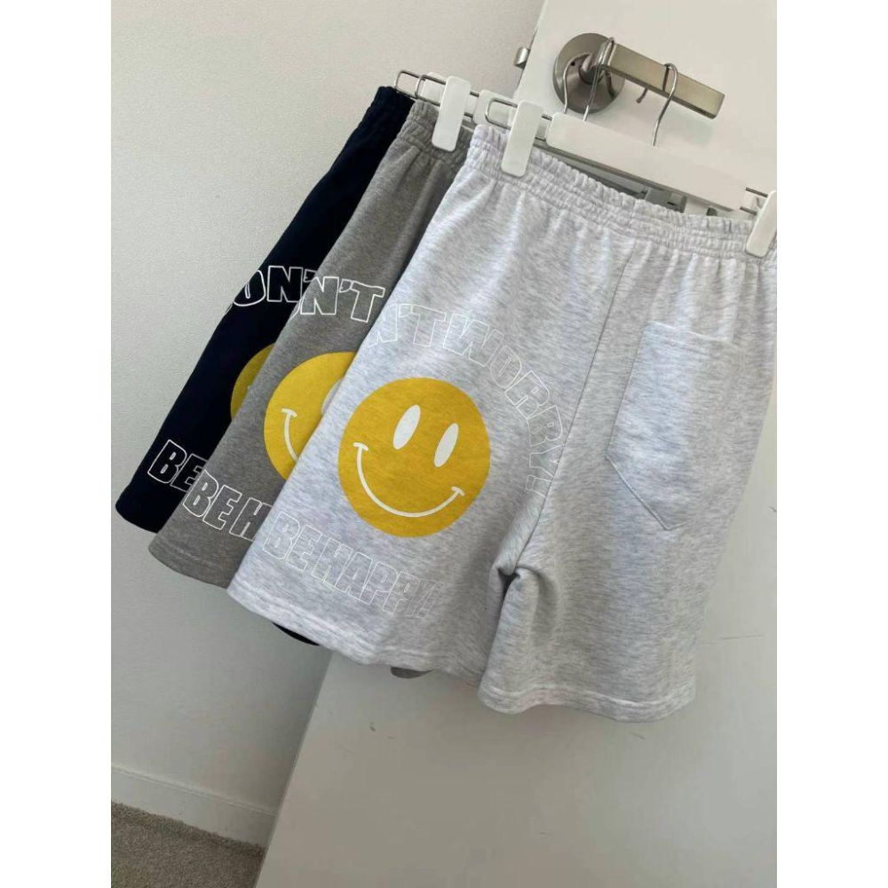 🎀Twinkle Q韓國代購(現貨＋預購)✈️東大門🔥南大門正韓 微笑 正反 圖案印花 百搭 休閒短褲 男女 中性-細節圖7