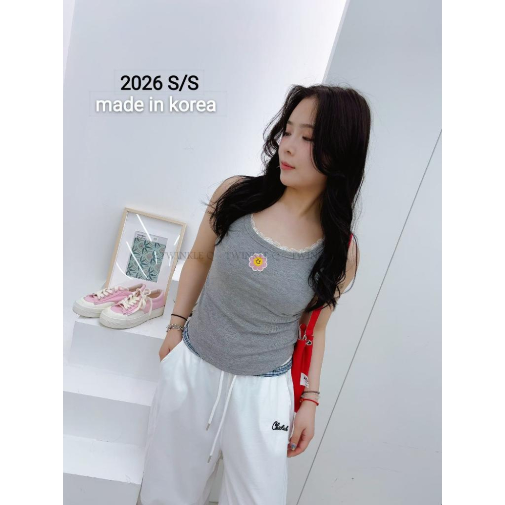 🎀TwinkleQ韓國代購BUY好物-預購✈️正韓🇰🇷 無袖背心 微笑花朵 蕾絲 無袖上衣 背心-細節圖2