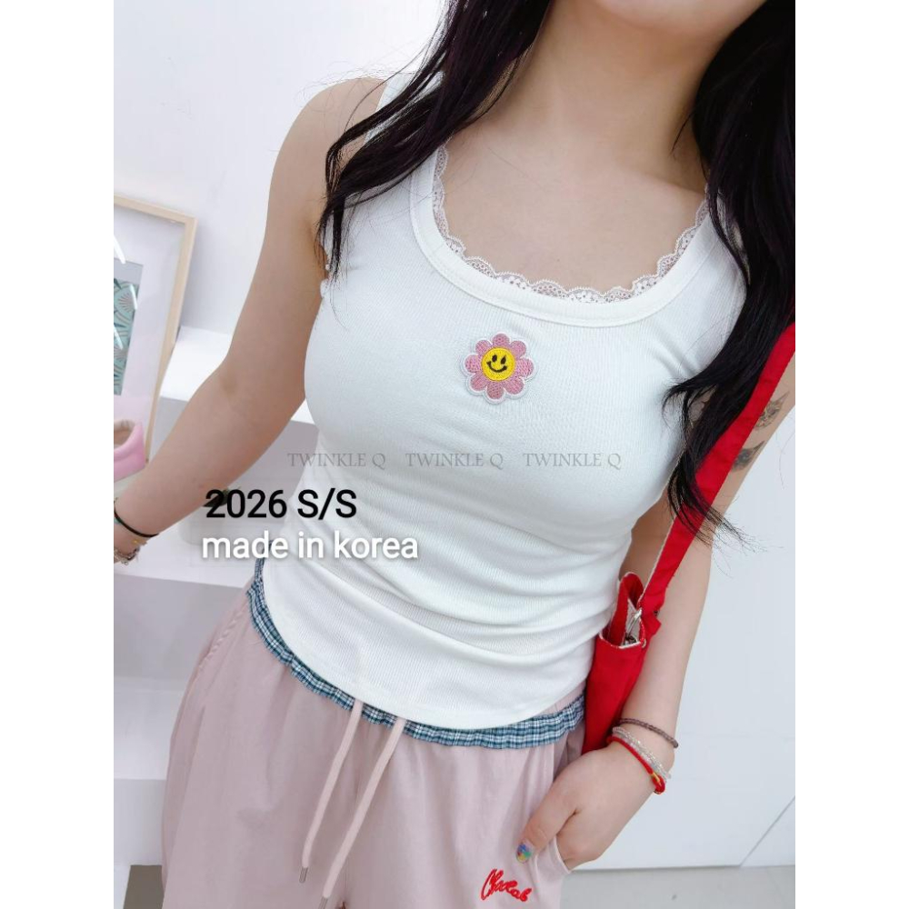 🎀TwinkleQ韓國代購BUY好物-預購✈️正韓🇰🇷 無袖背心 微笑花朵 蕾絲 無袖上衣 背心-細節圖5