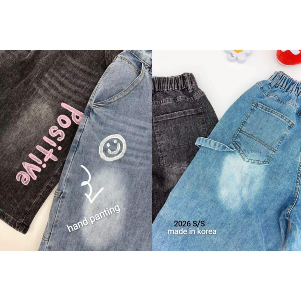 🎀TwinkleQ韓國代購BUY好物-預購✈️正韓🇰🇷 牛仔短褲 字母 手繪 刷白 鬆緊 口袋 寬鬆 休閒 牛仔褲 短褲-細節圖9