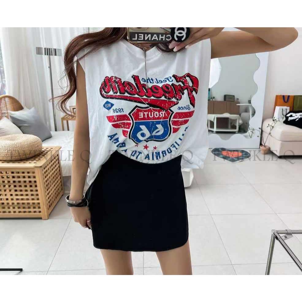 🎀TwinkleQ韓國代購BUY好物-預購✈️正韓🇰🇷 無袖背心 美式風格 圖案印花 休閒 無袖上衣 背心-細節圖2