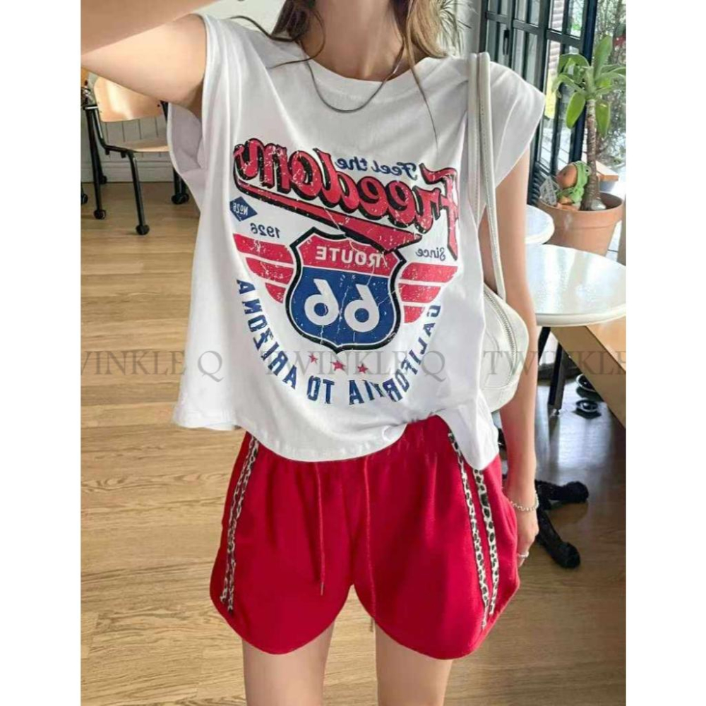 🎀TwinkleQ韓國代購BUY好物-預購✈️正韓🇰🇷 無袖背心 美式風格 圖案印花 休閒 無袖上衣 背心-細節圖5