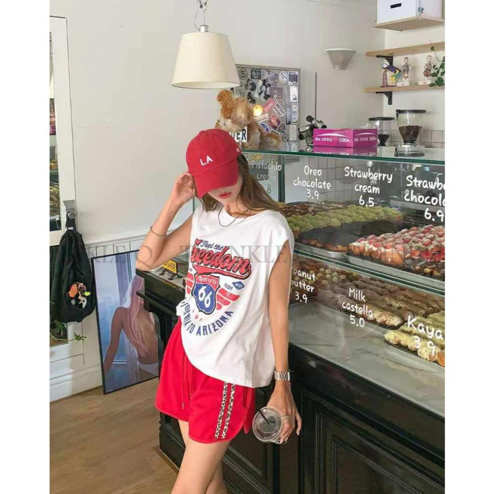 🎀TwinkleQ韓國代購BUY好物-預購✈️正韓🇰🇷 無袖背心 美式風格 圖案印花 休閒 無袖上衣 背心-細節圖7