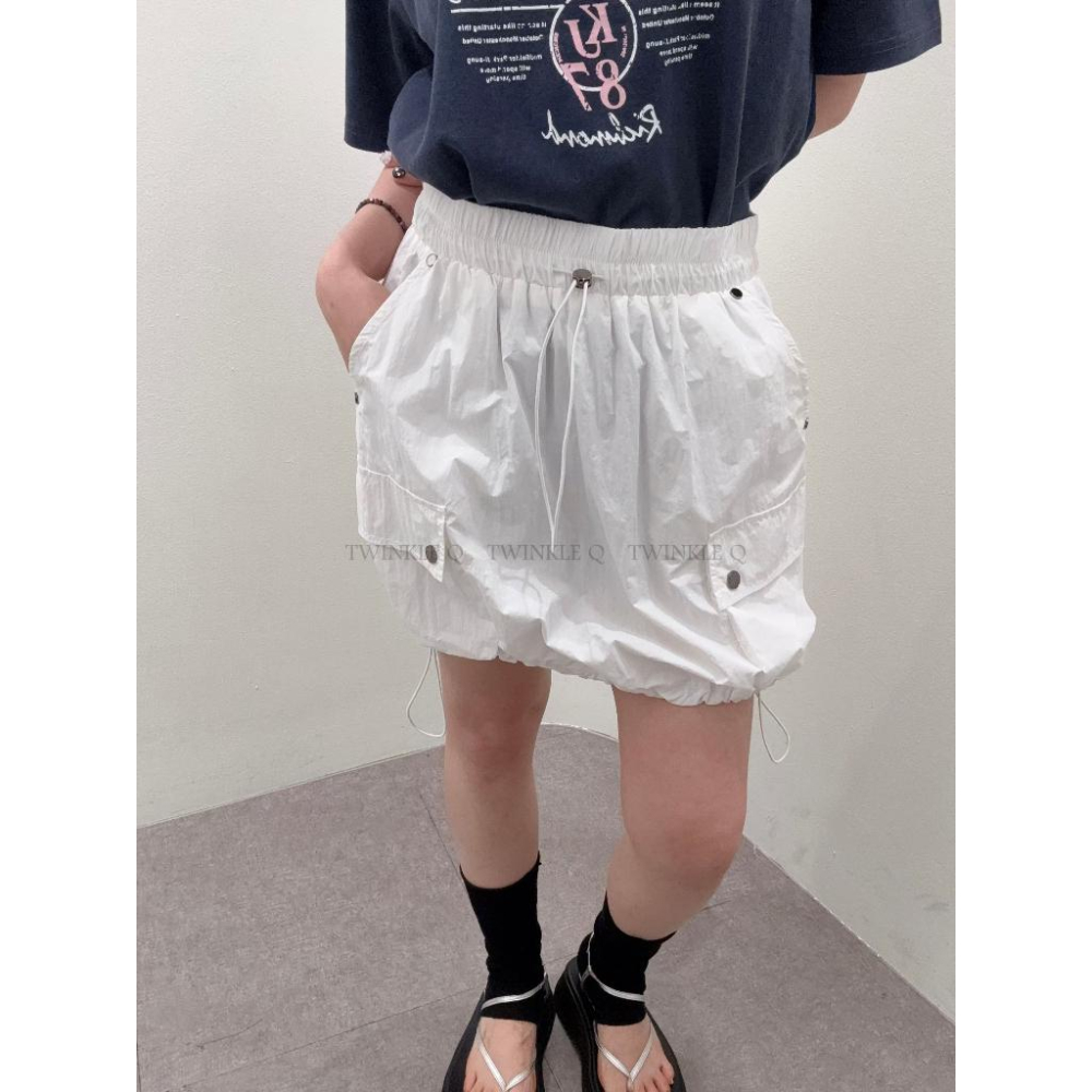 🎀TwinkleQ韓國代購BUY好物-預購✈️正韓🇰🇷 休閒短裙 素色 工裝裙 內裡 鬆緊 拉繩 短裙-細節圖7