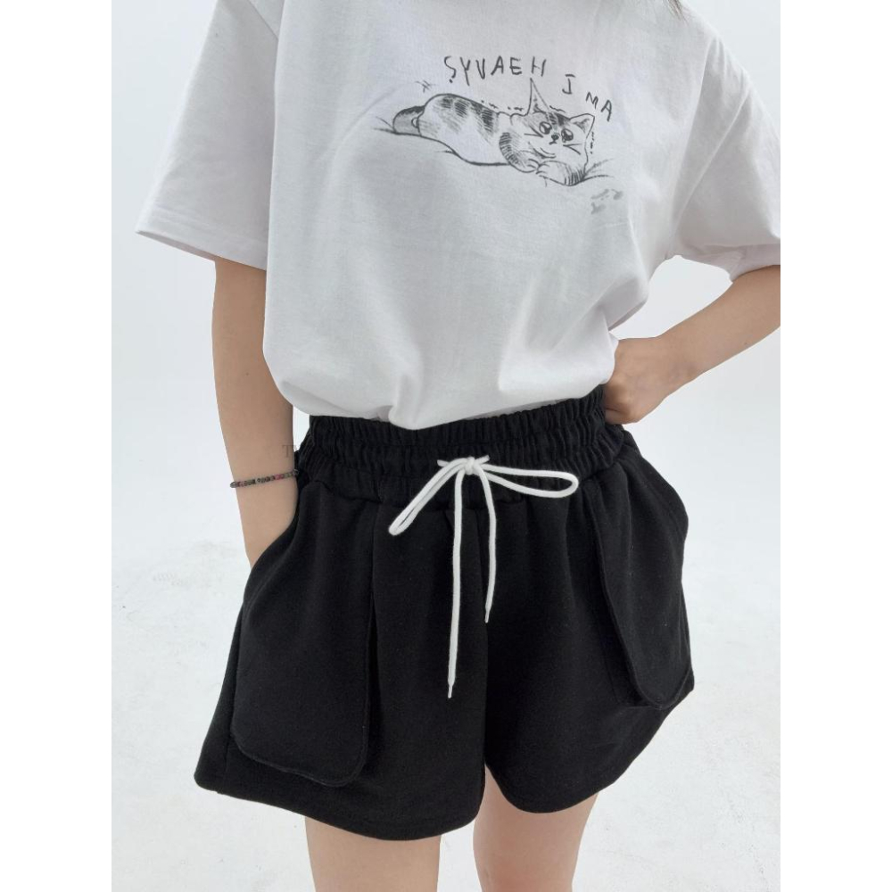 🎀TwinkleQ韓國代購BUY好物-預購✈️正韓🇰🇷 休閒短褲 素色 百搭 口袋 鬆緊  居家 運動 短褲-細節圖5