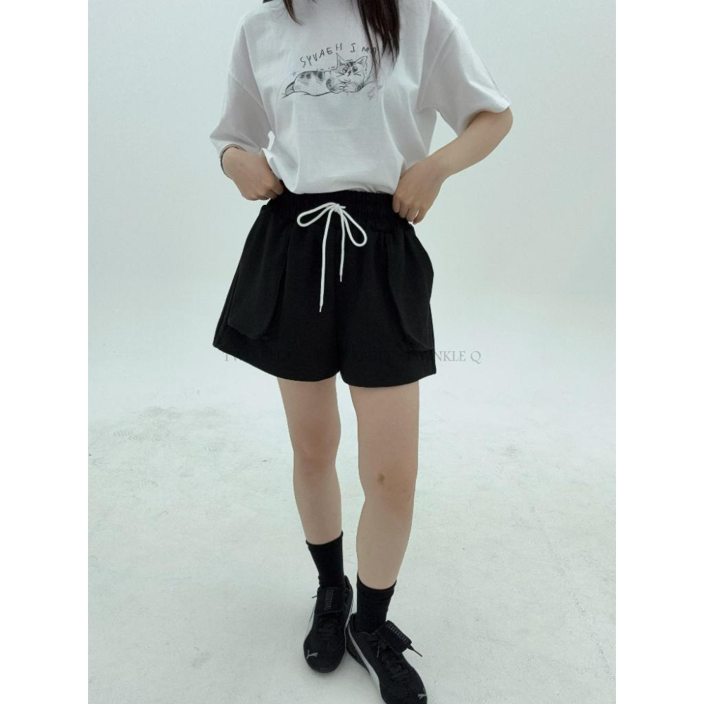 🎀TwinkleQ韓國代購BUY好物-預購✈️正韓🇰🇷 休閒短褲 素色 百搭 口袋 鬆緊  居家 運動 短褲-細節圖6