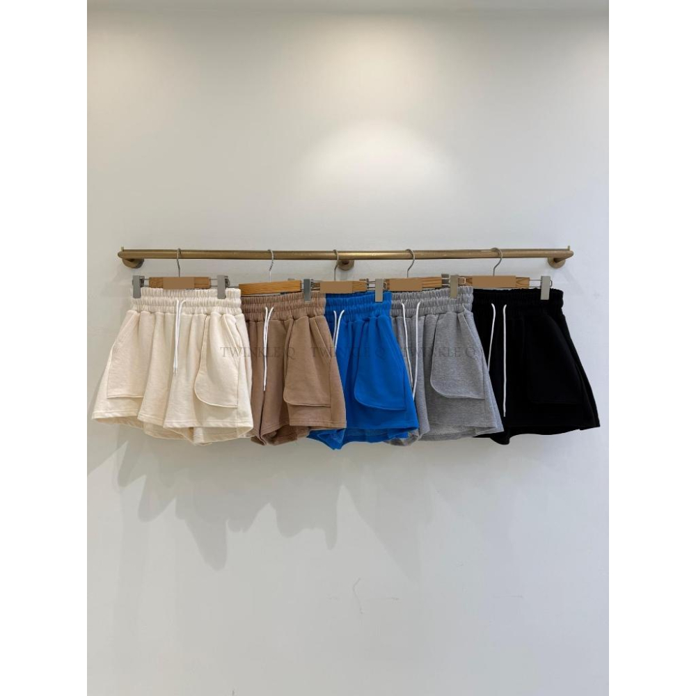 🎀TwinkleQ韓國代購BUY好物-預購✈️正韓🇰🇷 休閒短褲 素色 百搭 口袋 鬆緊  居家 運動 短褲-細節圖9