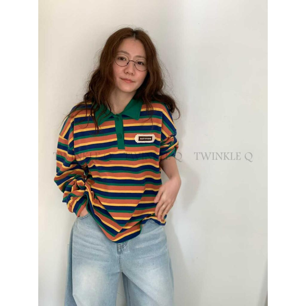 🎀TwinkleQ韓國代購BUY好物-預購✈️正韓🇰🇷 長袖襯衫 條紋 撞色 蕾絲 貼布 寬鬆的落肩設計不挑身形 襯衫-細節圖3