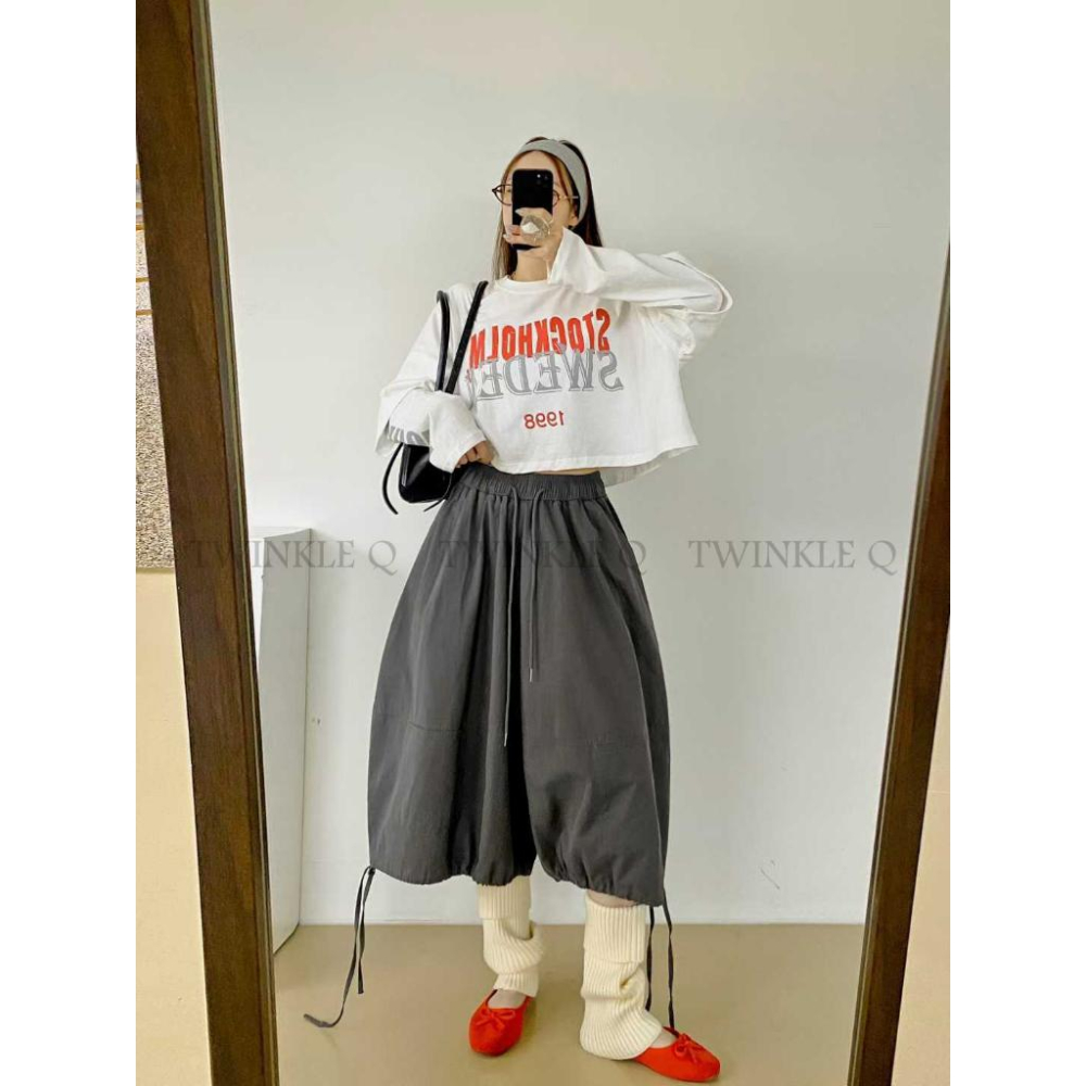 🎀TwinkleQ韓國代購BUY好物-預購✈️正韓🇰🇷 休閒短褲 寬鬆 拉繩 鬆緊 蓬鬆燈籠廓形 短褲-細節圖2