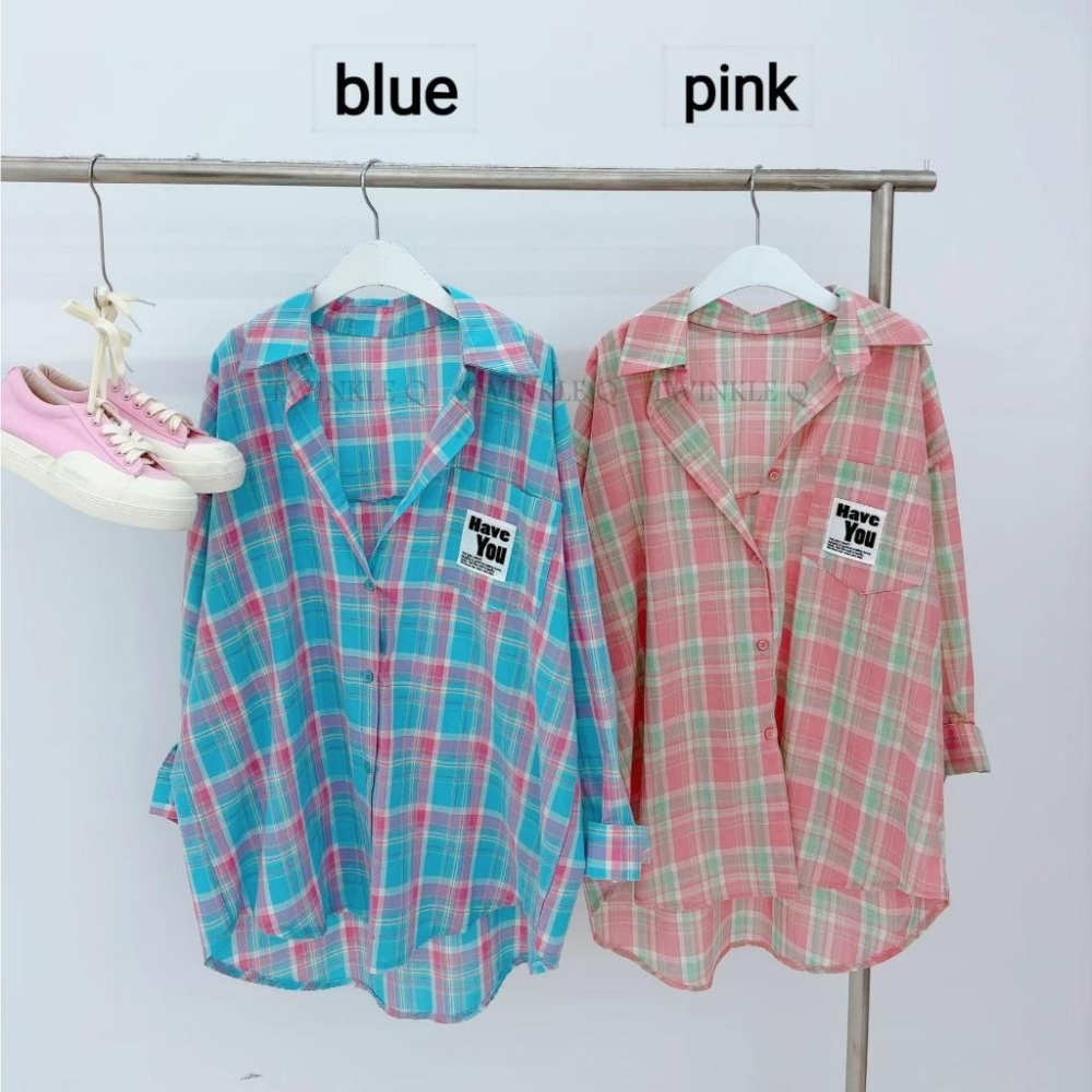🎀TwinkleQ韓國代購BUY好物-預購✈️正韓🇰🇷 長袖襯衫 格紋 寬鬆 落肩 襯衫外套 貼布 襯衫-細節圖7