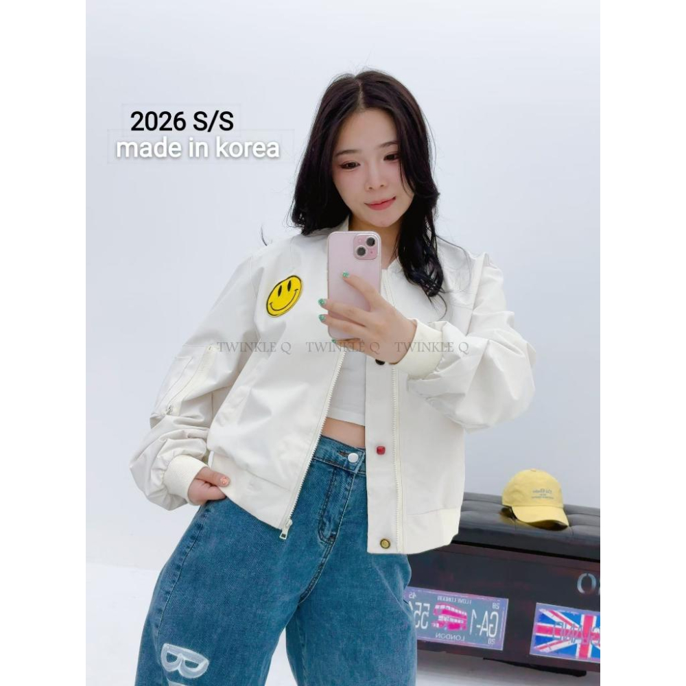 🎀TwinkleQ韓國代購BUY好物-預購✈️正韓🇰🇷 休閒外套 笑臉 口袋 棒球外套 撞色 正韓空運 外套-細節圖2